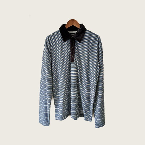 CLOSED - Velvet striped collared sweater - Sz XL (fits L) - Picture 1 of 8